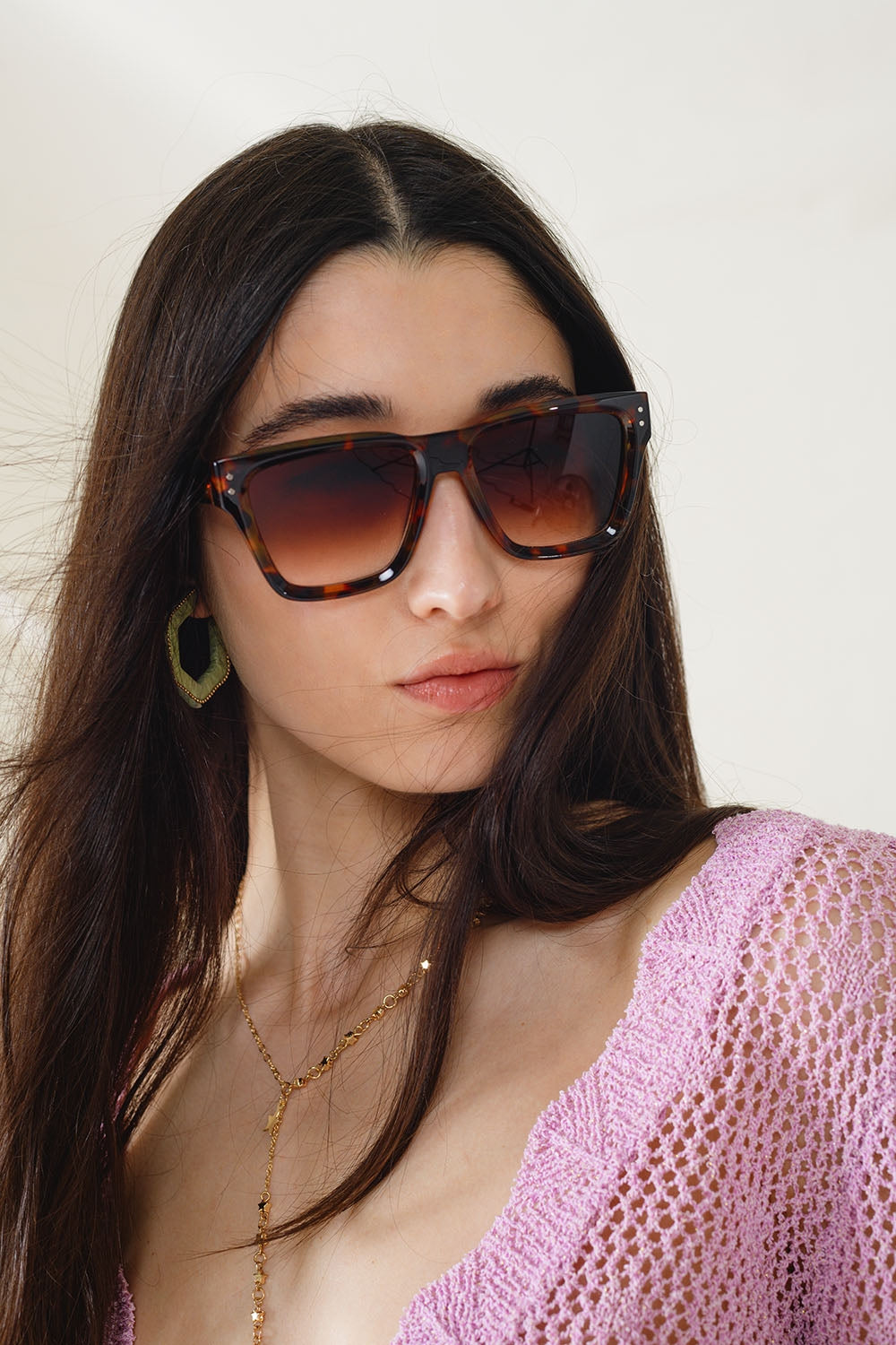 Square Chunky Sunglasses In Tortoise Shell With Degrade Lenses