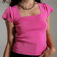 square neck puff sleeve sweater in pink