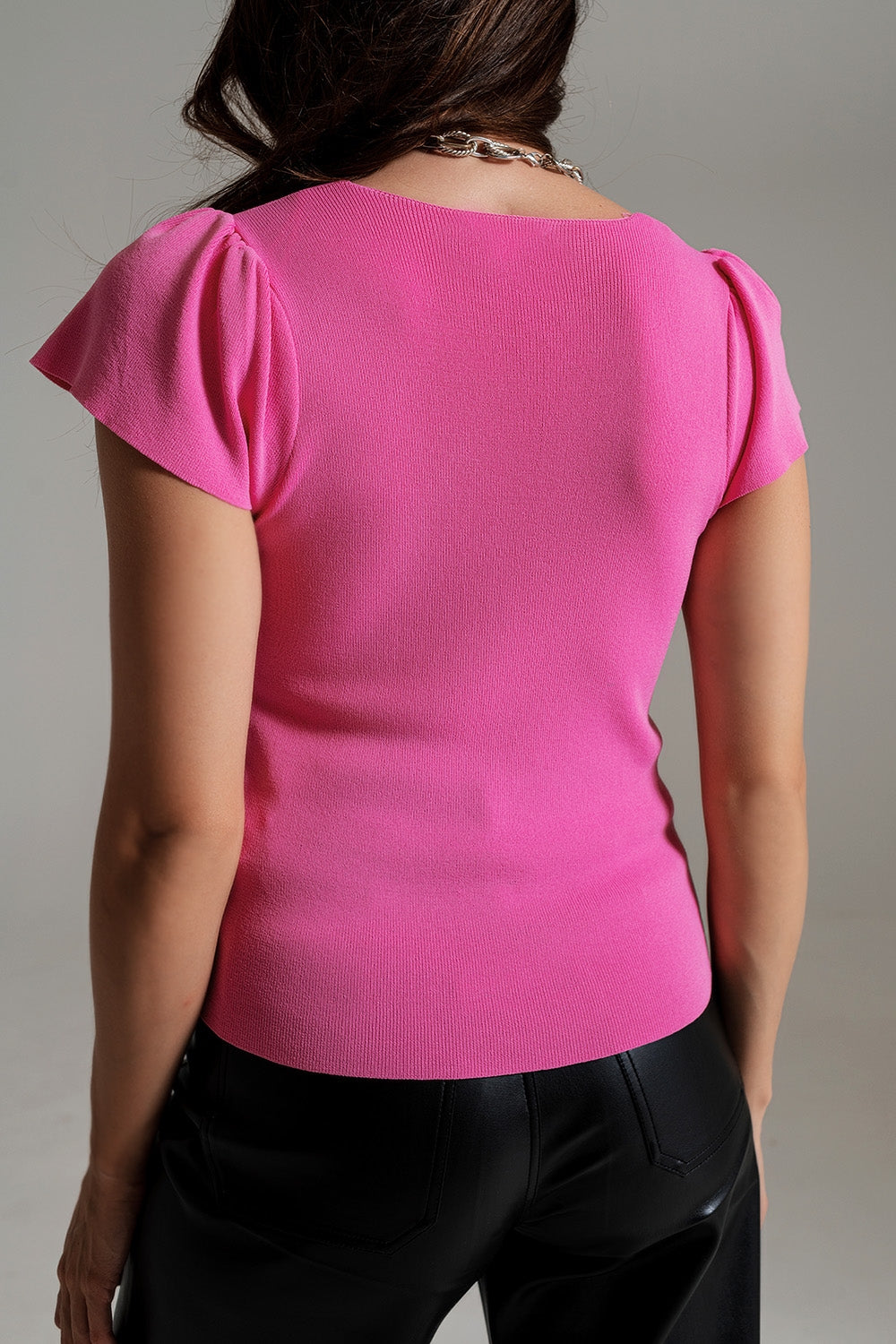 square neck puff sleeve sweater in pink