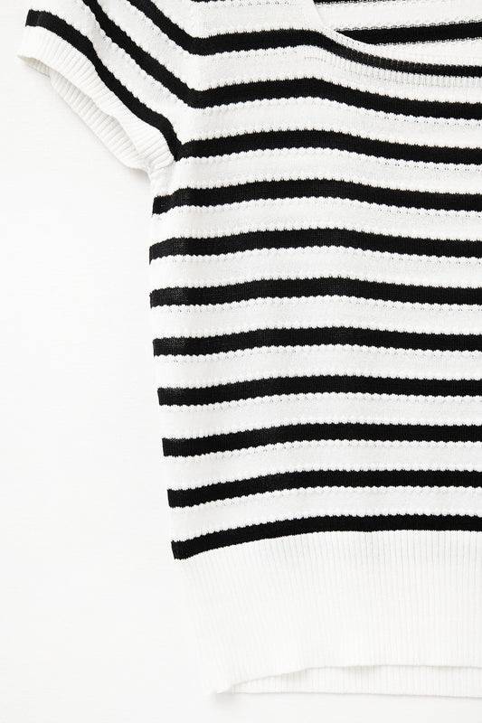 Square neck Stripped Sweater in Black and White