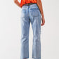 Sraight-leg jeans with exposed buttons and ripped knees in light wash