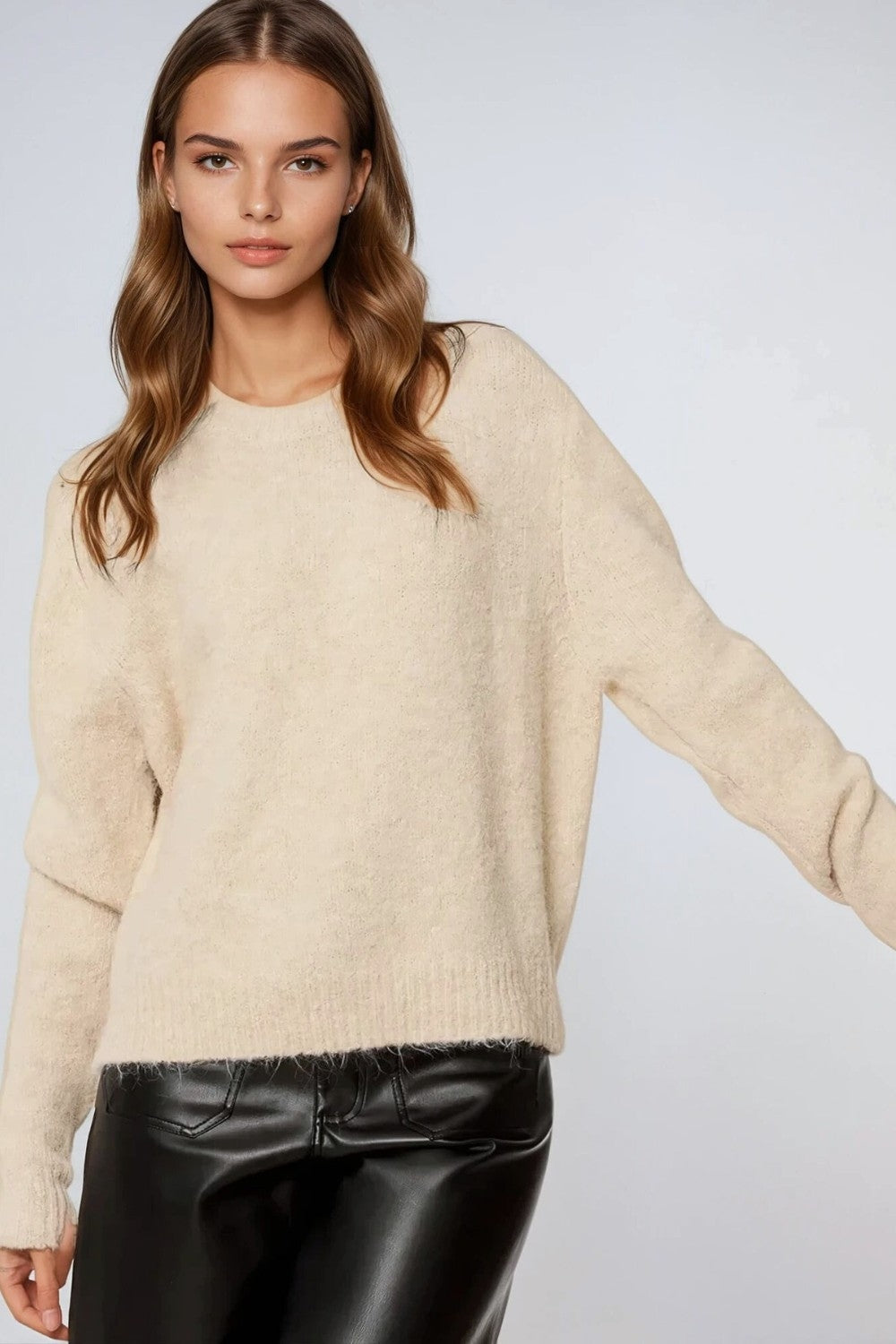 Q2 standard fit soft knit sweater in beige