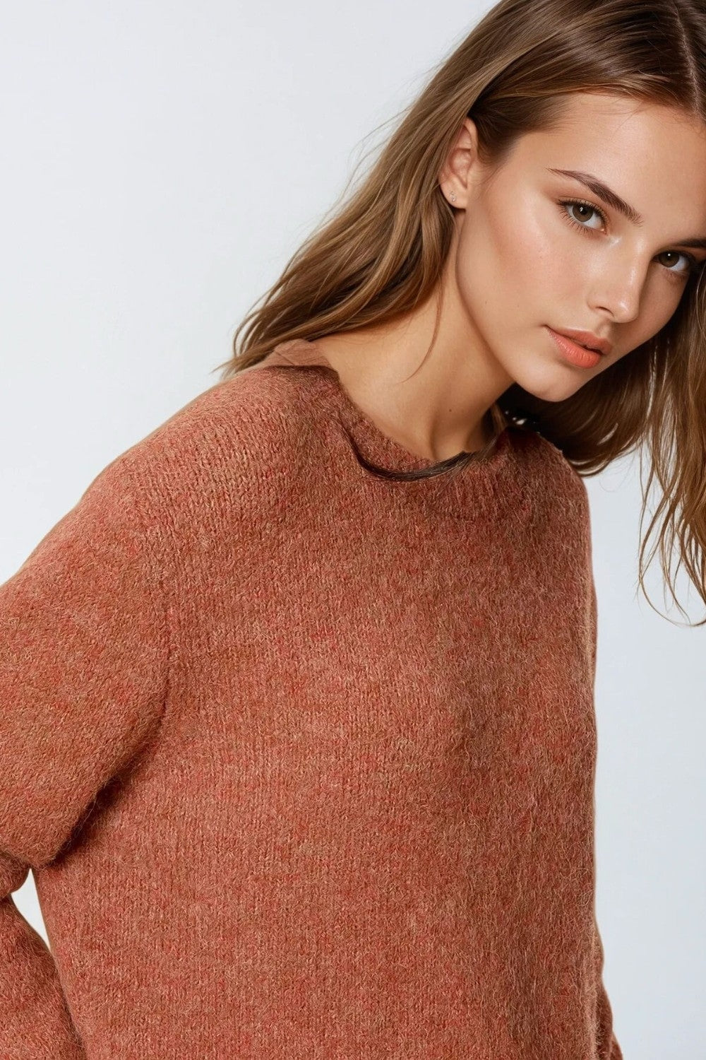 Q2 standard fit soft knit sweater in camel