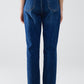 Straight Blue Jeans With Strass Front Details And Frayed Ends