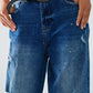 Straight Distressed Jeans With Paint Stains Details