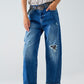 Straight Distressed Jeans With Paint Stains Details