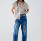 Straight Distressed Jeans With Paint Stains Details