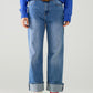 Q2 straight fit cuffed jeans with mid wash