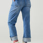 straight fit cuffed jeans with mid wash