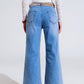 Straight Flared Jeans In Washed Blue With Button Detail