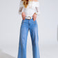 Straight Flared Jeans In Washed Blue With Button Detail