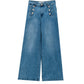 Straight Flared Jeans In Washed Blue With Button Detail