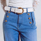 Straight Flared Jeans In Washed Blue With Button Detail