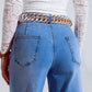 Straight Flared Jeans In Washed Blue With Button Detail