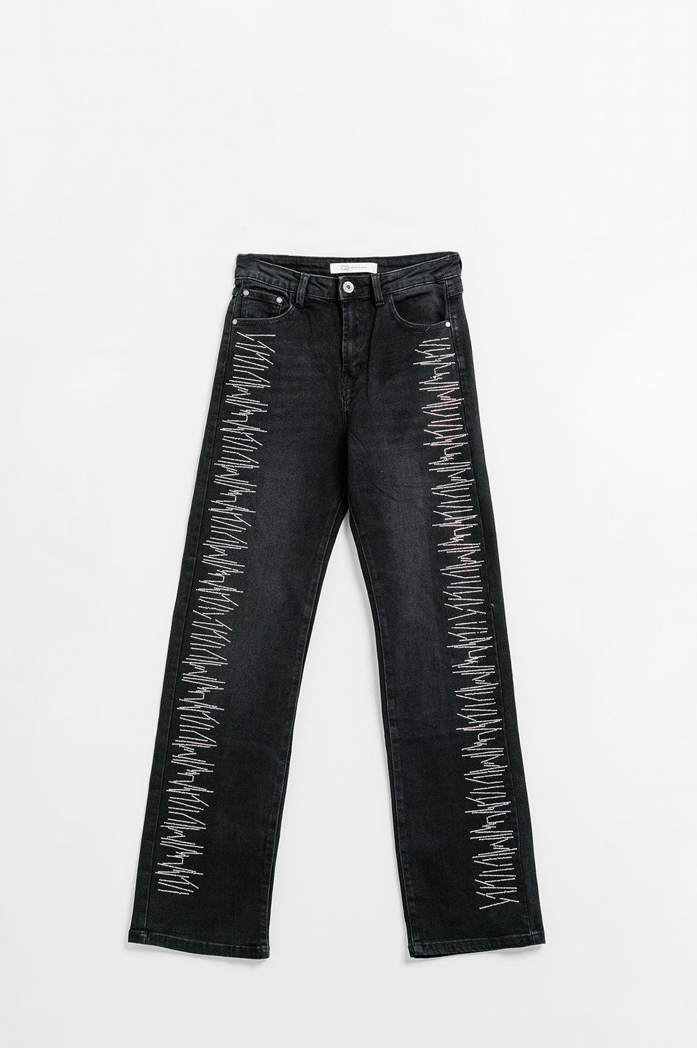 Q2 Straight jeans in black with silver strass details