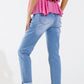 Straight Jeans With Button Closing and Flower Detail in Front