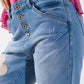 Straight Jeans With Button Closing and Flower Detail in Front