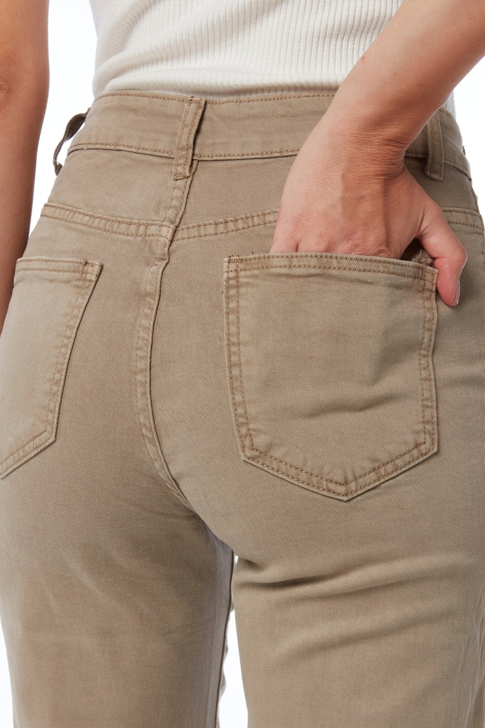 Straight Jeans With Gold Buttons At the Side in beige