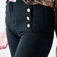 Straight Jeans With Gold Buttons At the Side in black