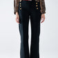 Q2 Straight Jeans With Gold Buttons At the Side in black