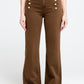 Q2 Straight Jeans With Gold Buttons At the Side in camel