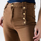 Straight Jeans With Gold Buttons At the Side in camel