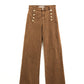 Straight Jeans With Gold Buttons At the Side in camel