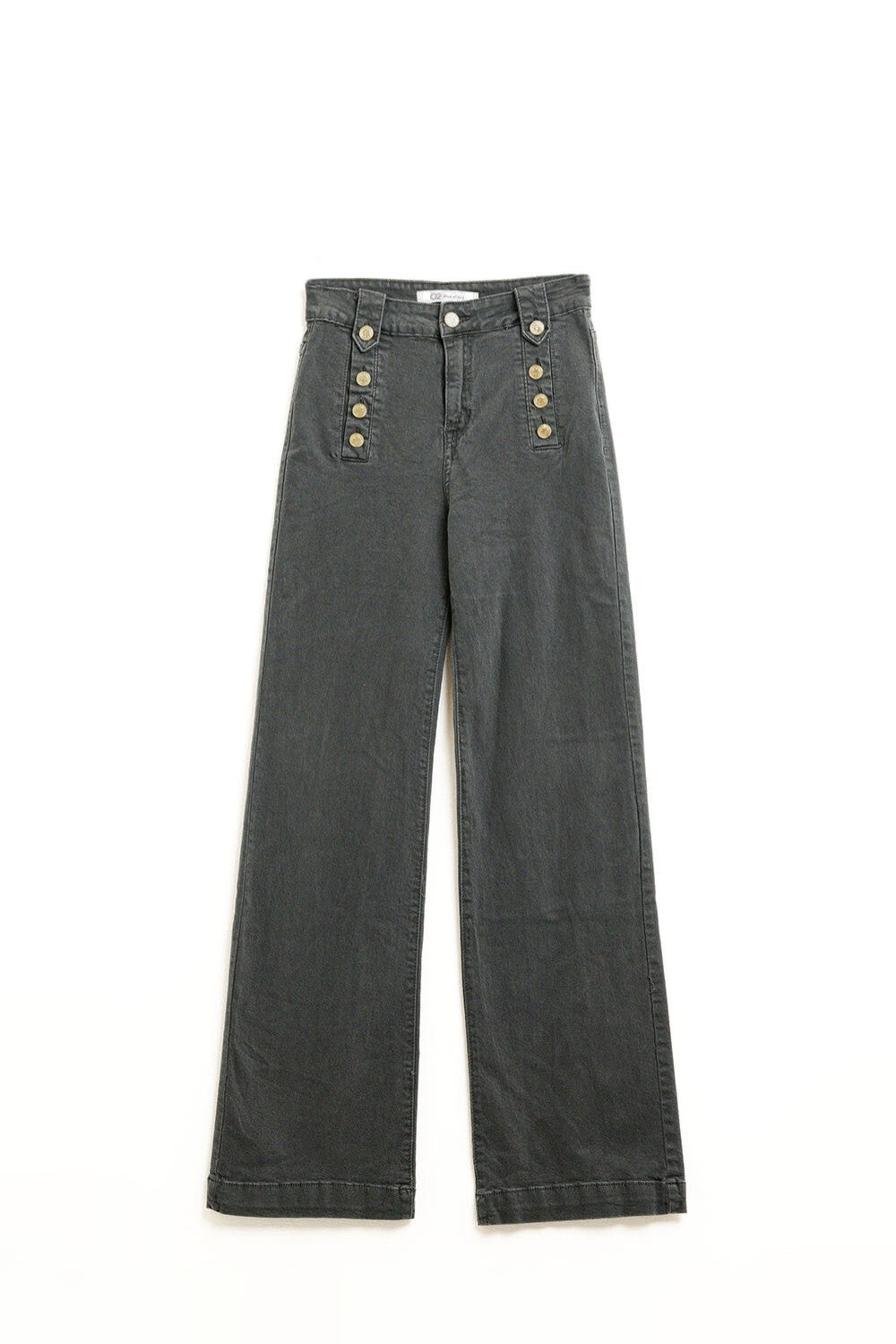 Straight Jeans With Gold Buttons At the Side in dark grey