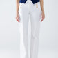 Q2 Straight Jeans With Gold Buttons At the Side in White