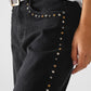 Q2 Straight Jeans With Stud Trim Details On The SIdes In Black