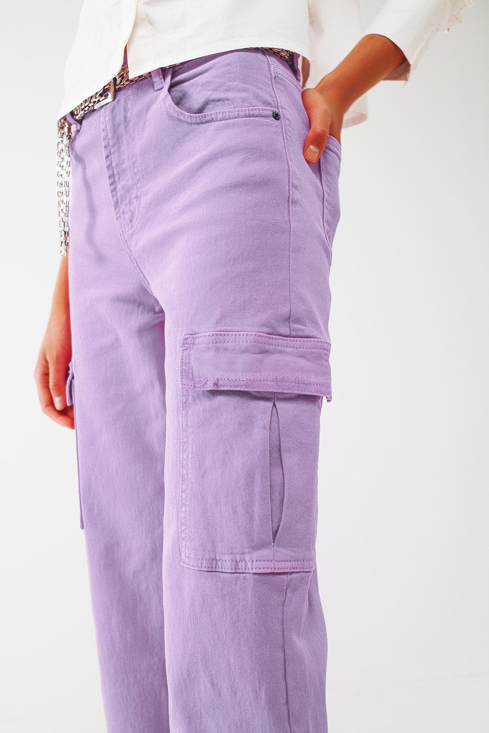 Straight Leg Cargo Jeans in Purple