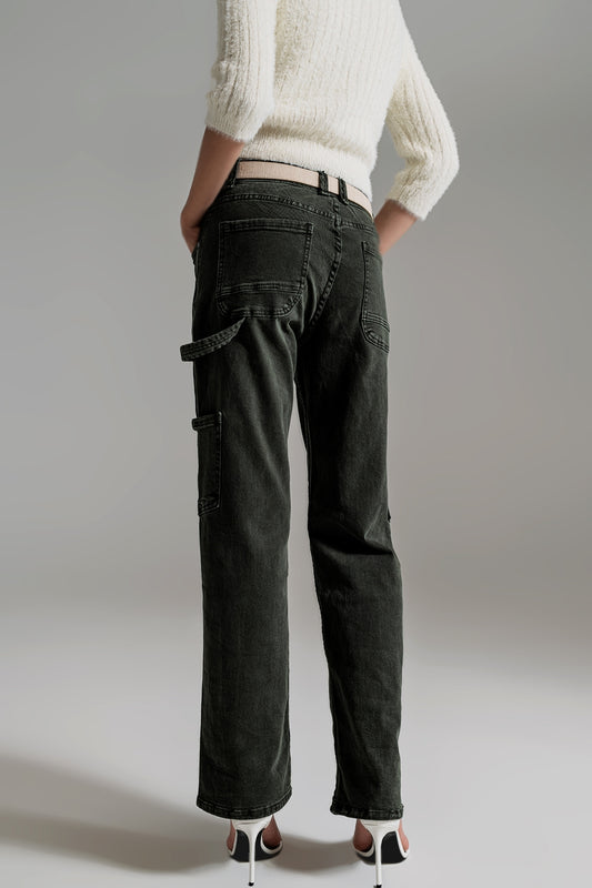 Straight Leg Cargo Pants in dark green