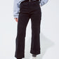 Q2 Straight leg jeans in black with folded trouser legs