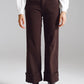 Q2 Straight Leg Jeans with Cropped Hem in Brown