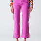 Q2 Straight Leg Jeans with Cropped Hem in Fuchsia