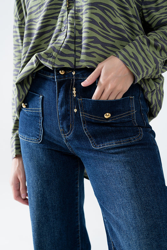 Straight Leg Jeans With Front Pockets and Button