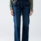 Q2 Straight Leg Jeans With Front Pockets and Button