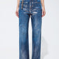 Straight Leg Jeans with silver metallic finish