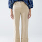 Q2 Straight leg Pants with cropped hem in dark beige