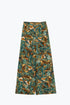 Q2 Straight Leg Pants With Floral Multicolor Print in Shades Of Green