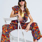 Straight Leg Pants With Floral Multicolor Print in Shades Of Red