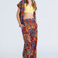 Straight Leg Pants With Floral Multicolor Print in Shades Of Red