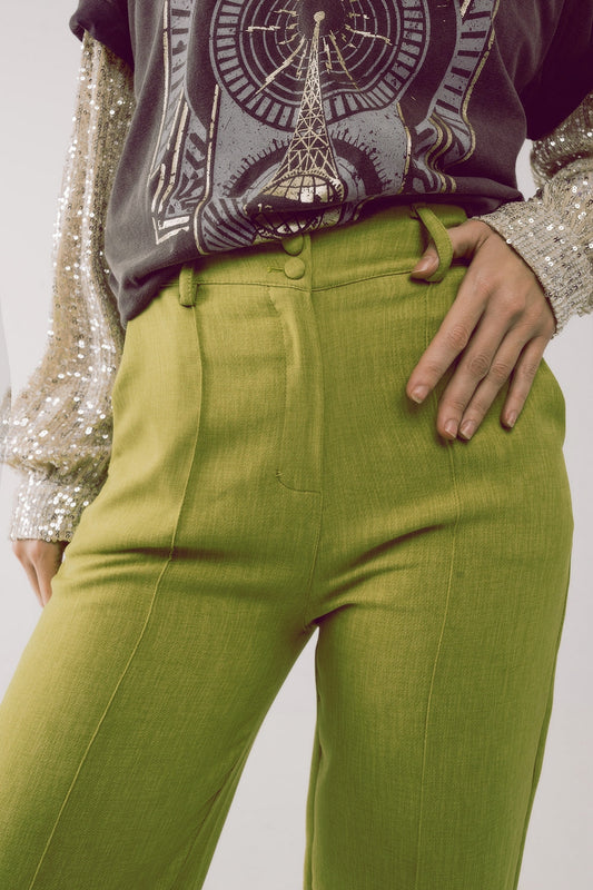 Straight leg tailored pants in green