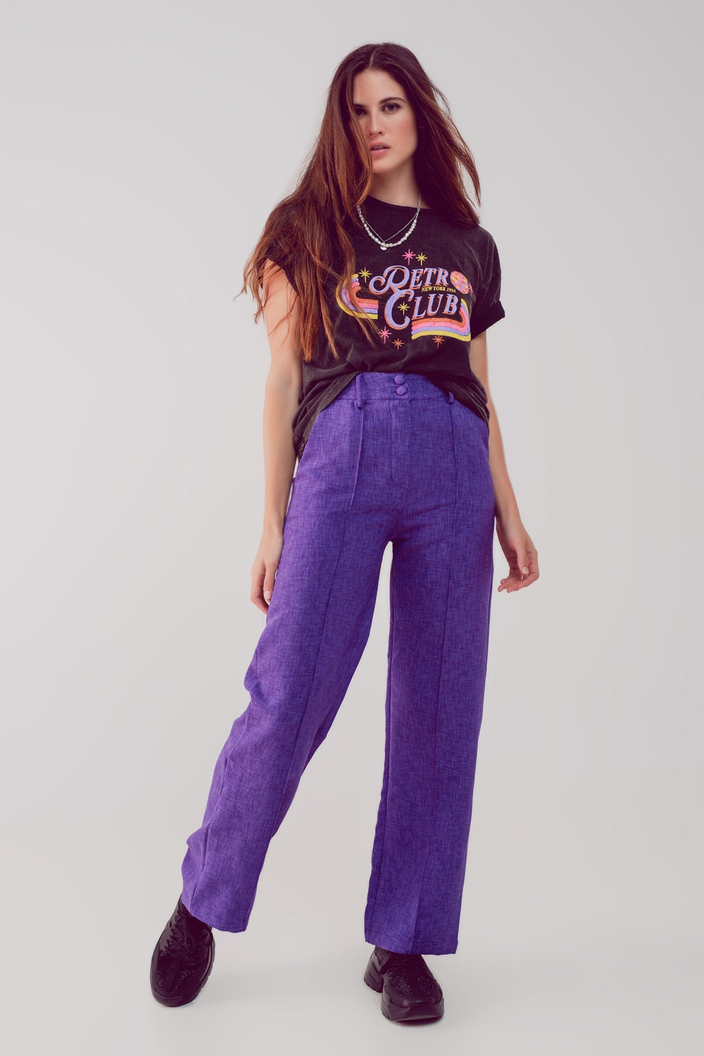 Straight leg tailored pants in purple