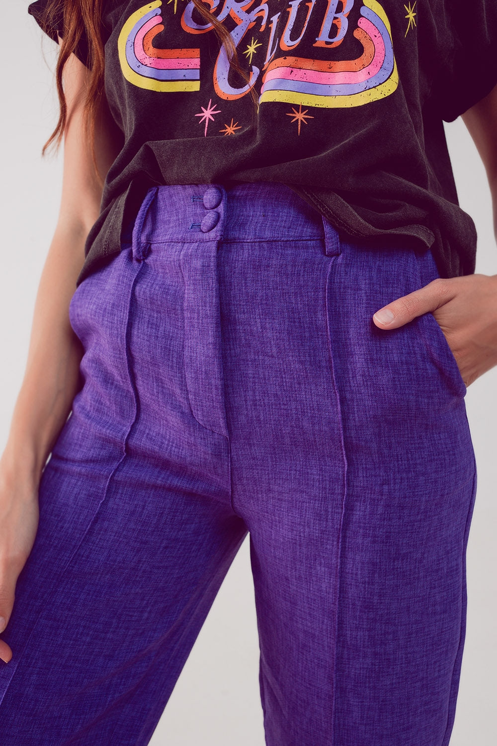 Straight leg tailored pants in purple