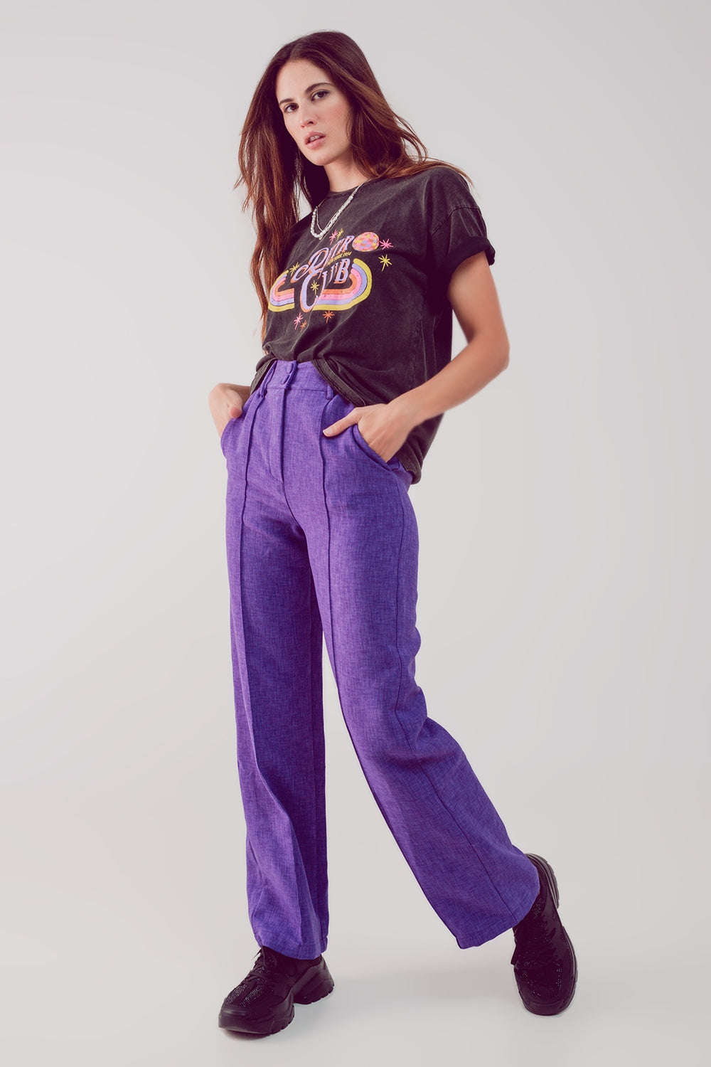 Straight leg tailored pants in purple