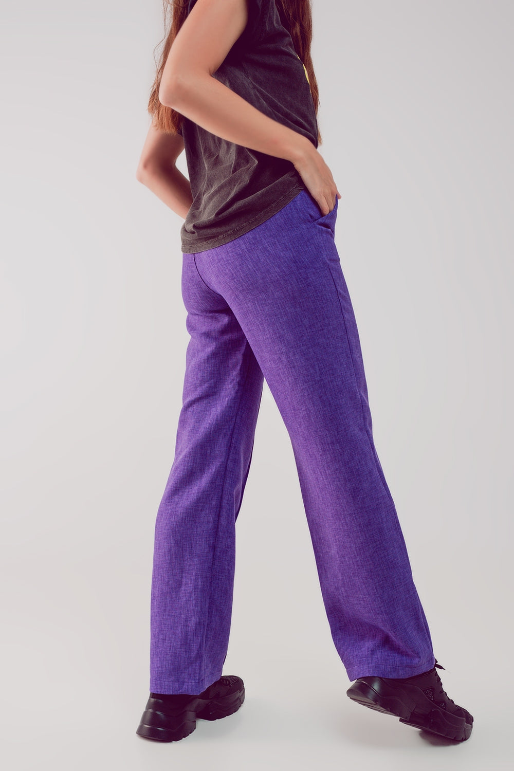 Straight leg tailored pants in purple