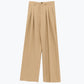 Straight Leg Trousers With Side Pockets and Darts in Beige