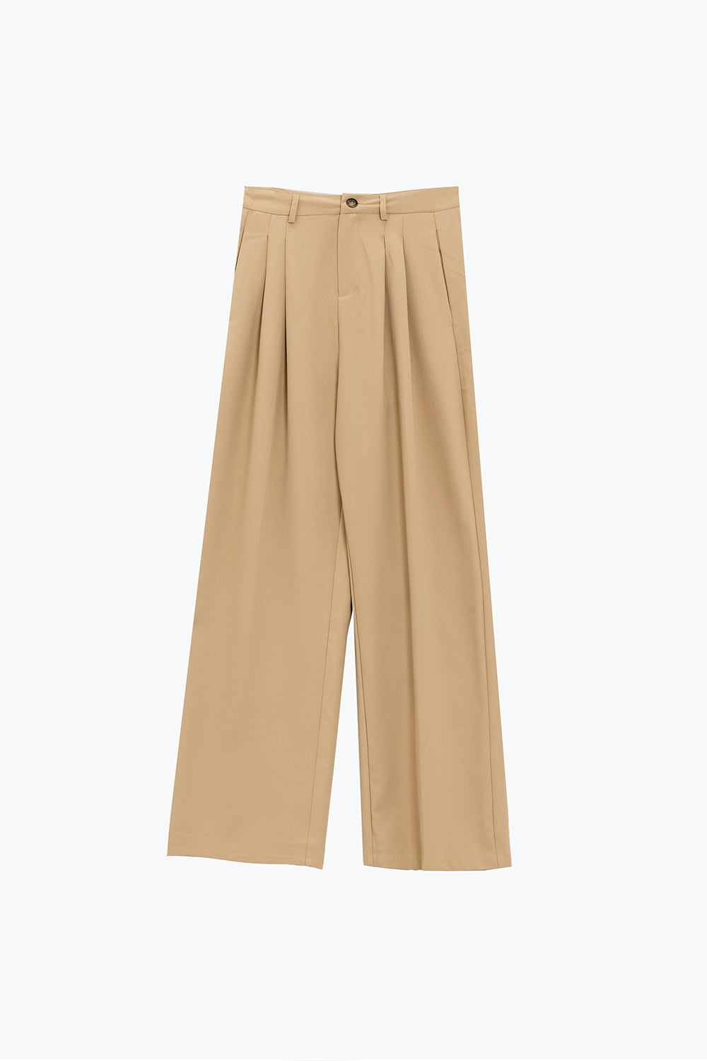 Pantalón Recto Con Bolsillos Laterales Y Pinzas En Beige