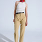 Straight Leg Trousers With Side Pockets and Darts in Beige